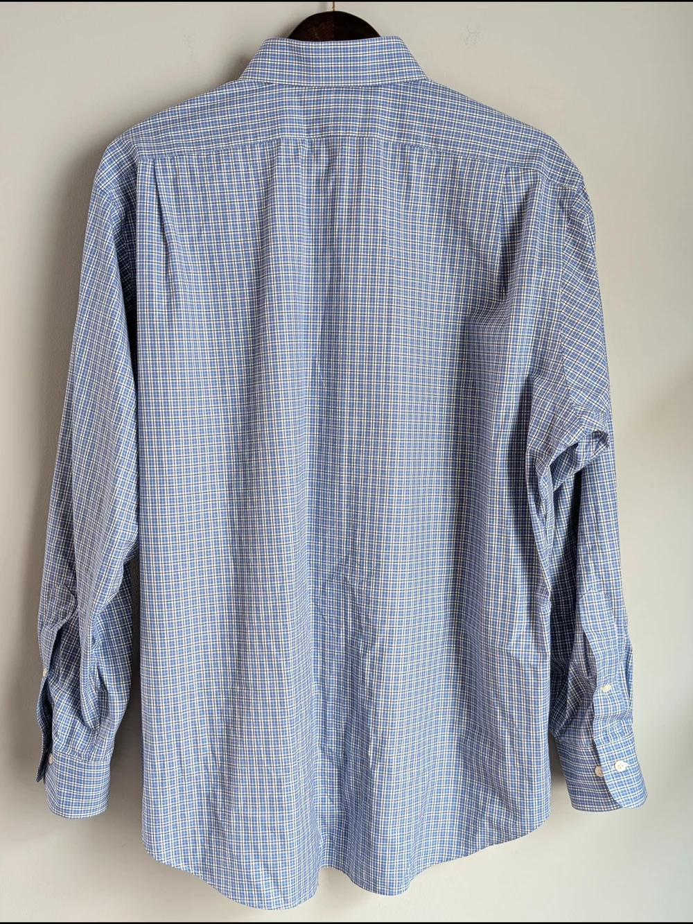 Polo Ralph Lauren Regent Shirt Mens 17 34/35 Classic Fit Blue Plaid Cotton